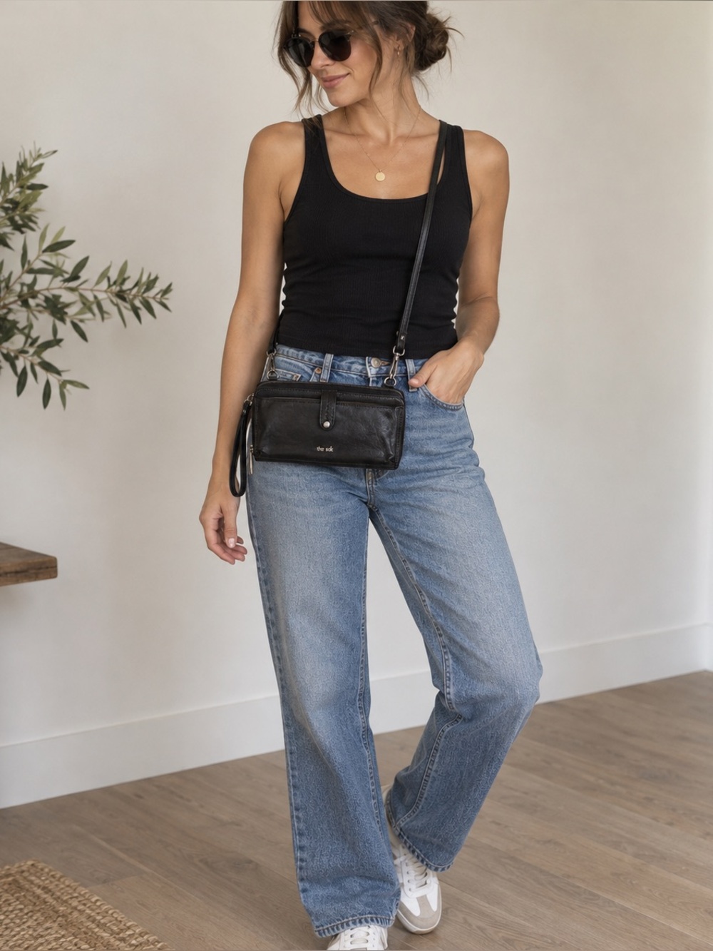 The Sak Black Leather Wallet Crossbody Bag
